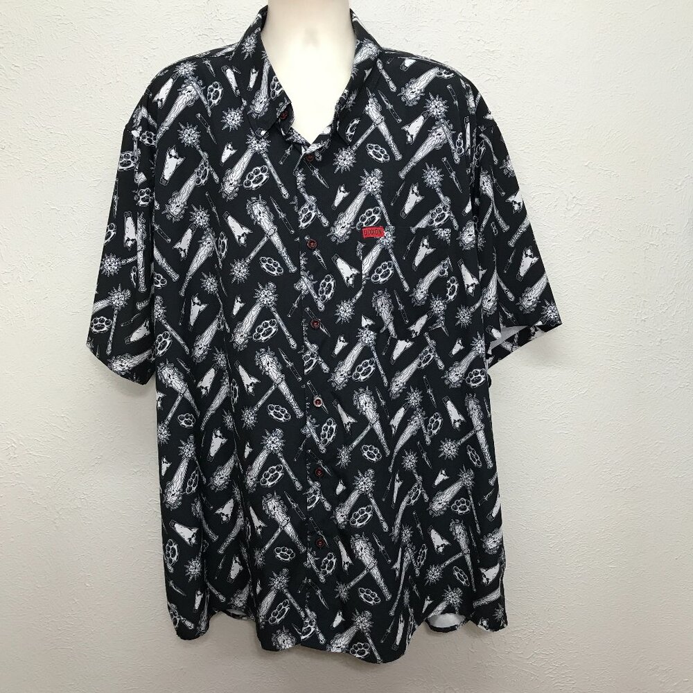 Dixxon The Darkest Button Shirt Mens 4X Black Weapons Print Short Sleeve Stretch